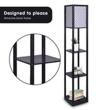 Sarantino Etagere Floor Lamp Diamond Look Fabric Shade Shelves Black - Extra Image