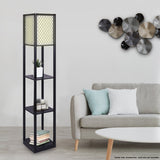 Sarantino Etagere Floor Lamp Diamond Look Fabric Shade Shelves Black - Low Angle