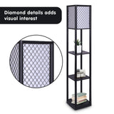 Sarantino Etagere Floor Lamp Diamond Look Fabric Shade Shelves Black - Extra Image