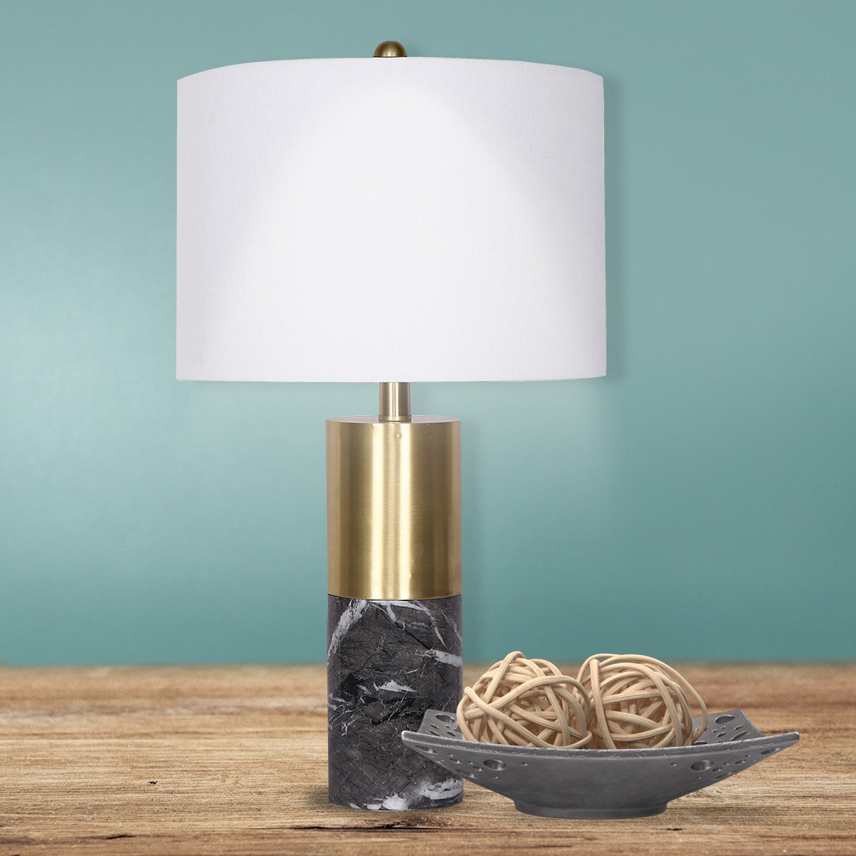 Sarantino Metal and Faux Marble Table Lamp in Black