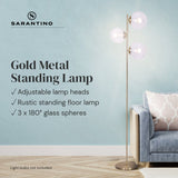 Sarantino 3-Light Gold Metal Floor Lamp with Glass Shades - Extra Image