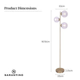 Sarantino 3-Light Gold Metal Floor Lamp with Glass Shades - Extra Image