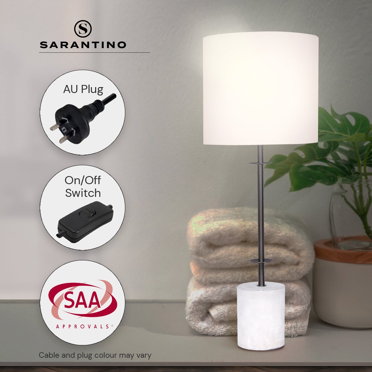Sarantino Concrete Metal Desk Table Lamp Linen Drum Shade - Off-White