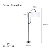 Sarantino Metal Floor Lamp with Marble Base & Off-White Shade - 45-Degree Angle