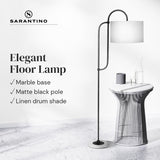 Sarantino Metal Floor Lamp with Marble Base & Off-White Shade - Close-Up Angle
