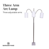 Sarantino 3-Light Metal Arc Floor Lamp - Nickel & Marble Finish - Extra Image