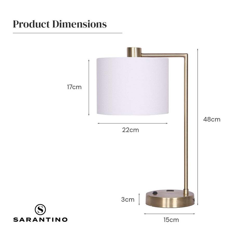 Sarantino Task Lamp with USB Charging Port Antique Metal Brass Finish