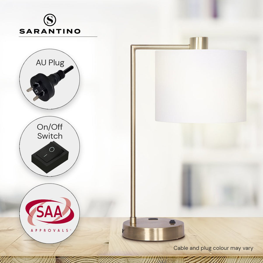 Sarantino Task Lamp with USB Charging Port Antique Metal Brass Finish