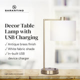 Sarantino Task Lamp with USB Charging Port Antique Metal Brass Finish