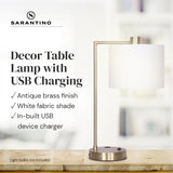 Sarantino Task Lamp with USB Charging Port Antique Metal Brass Finish - Low Angle