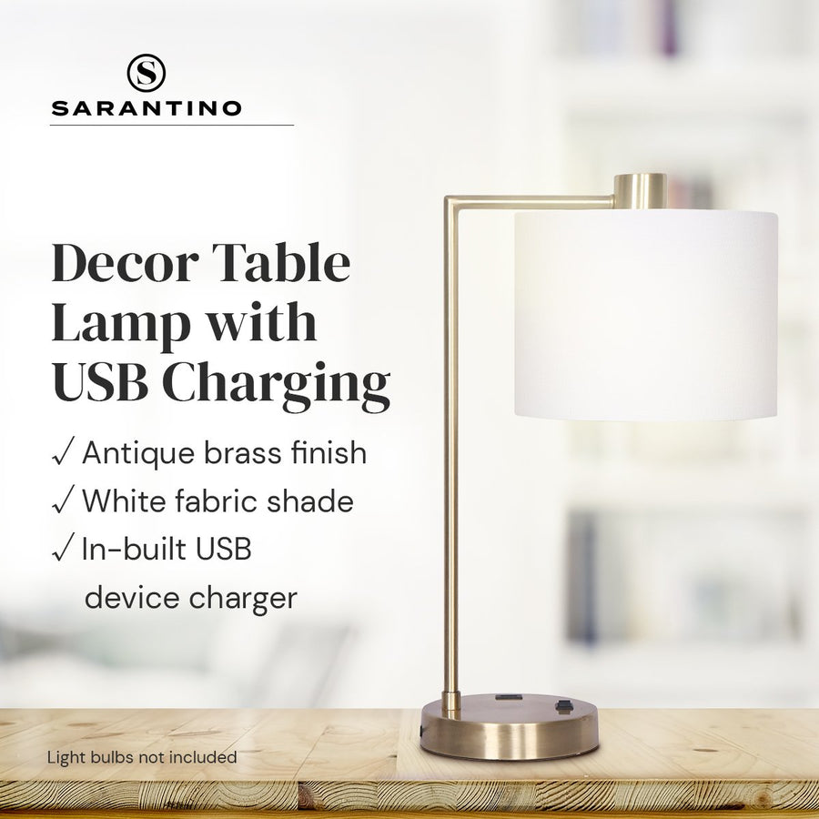 Sarantino Task Lamp with USB Charging Port Antique Metal Brass Finish