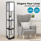 Sarantino Etagere Floor Lamp Shelves in Black Frame Fabric Shade - Extra Image