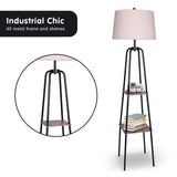 Sarantino Metal Etagere Floor Lamp Shade Metal Shelf in Wood Finish - Low Angle