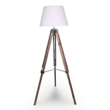 Sarantino Solid Wood Tripod Floor Lamp Adjustable Height White Shade - Rear View