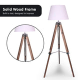 Sarantino Solid Wood Tripod Floor Lamp Adjustable Height White Shade - Low Angle