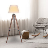 Sarantino Solid Wood Tripod Floor Lamp Adjustable Height White Shade - Extra Image