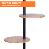 Sarantino Metal Floor Lamp Shade with Black Post in Round Wood Shelves - Extra Image