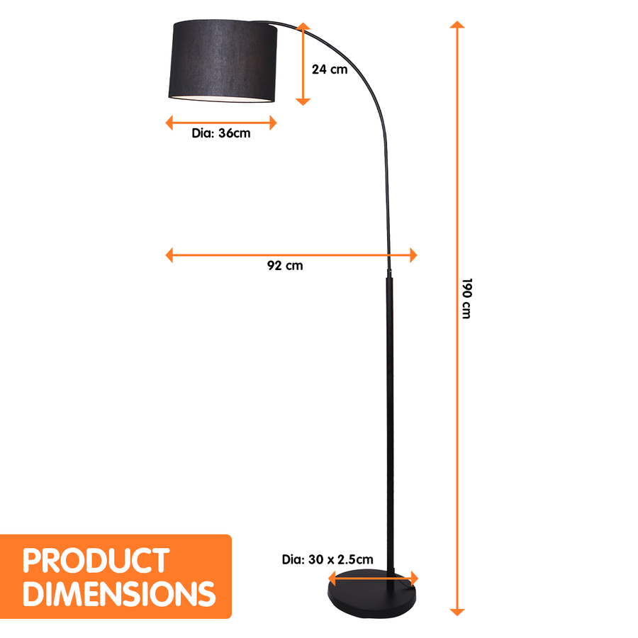 Sarantino Metal Arc Arm Floor Lamp Shade Black, image 8