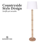 Sarantino Rattan Floor Lamp With Off-White Linen Shade