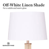Sarantino Rattan Floor Lamp With Off-White Linen Shade