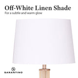 Sarantino Rattan Floor Lamp With Off-White Linen Shade - Close-Up Angle