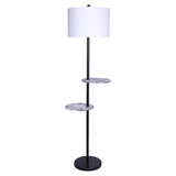 Sarantino Metal Floor Lamp Shade Black Post in Marble Finish Shelves - Rear View