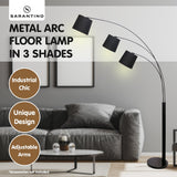 Sarantino 3-Light Arc Floor Lamp Adjustable Black 3 Shades - Low Angle