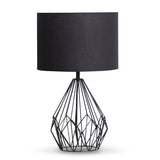 Sarantino Metal Wire Table Lamp in Black Finish With Black Drum Shade - Close-Up Angle