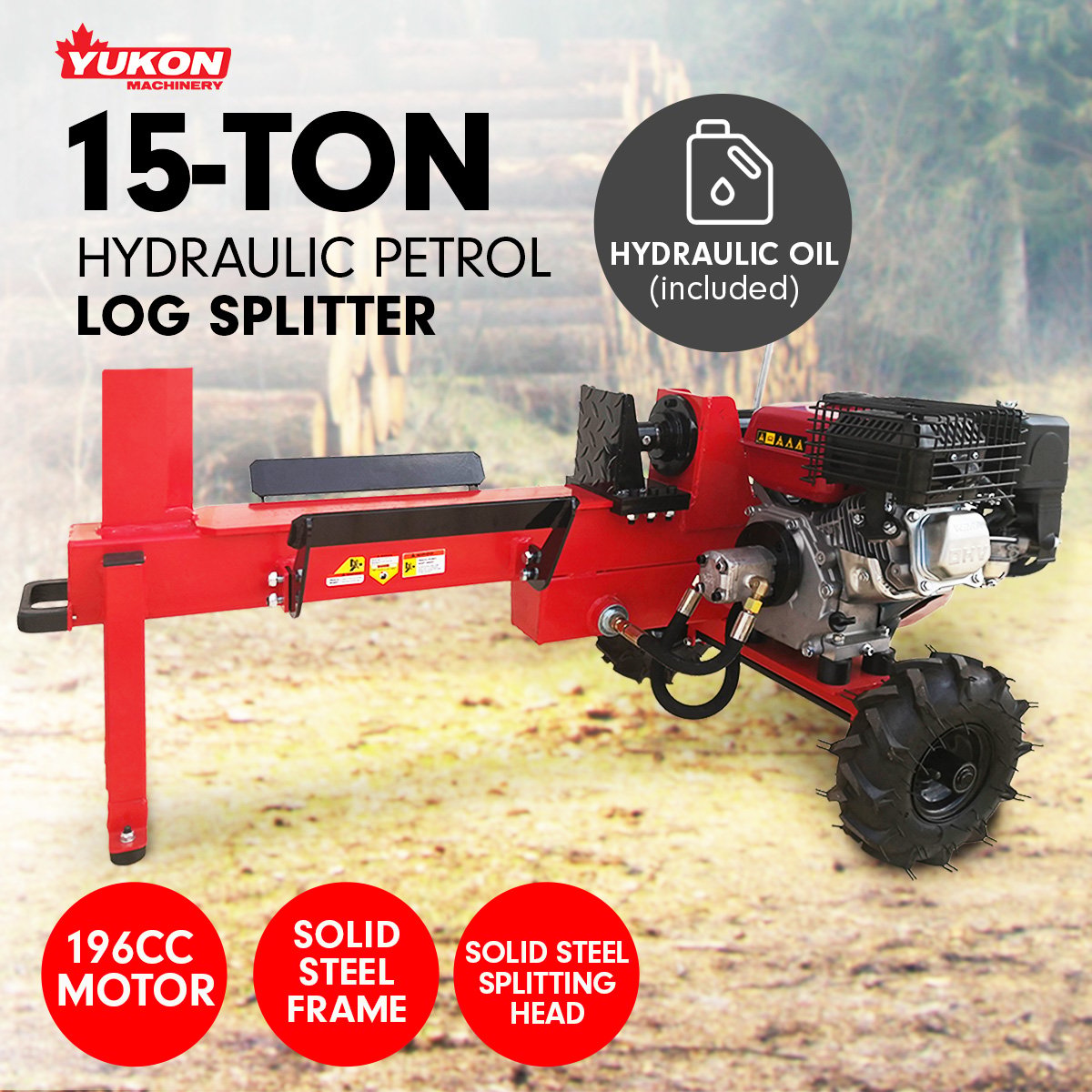 Yukon 15 Tonne Hydraulic Petrol Engine 196cc Log Splitter XB