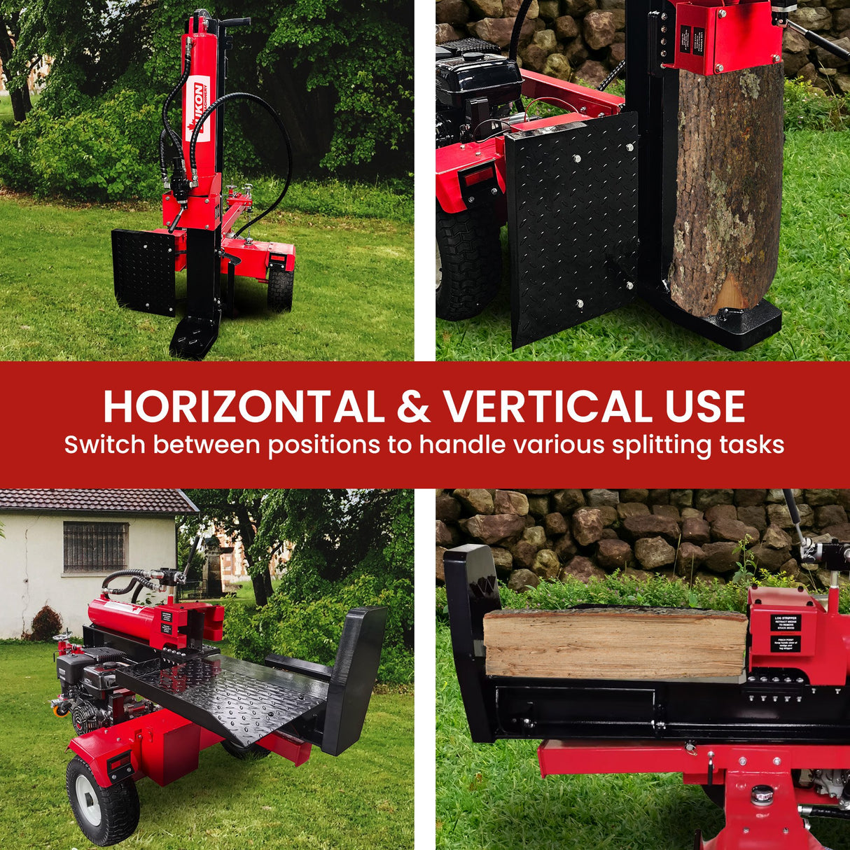 Yukon 75 Tonne Hydraulic Petrol 420cc Log Splitter Electric Key Start Vertical and Horizontal