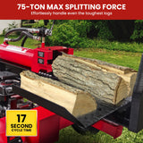 Yukon 75 Tonne Hydraulic Petrol 420cc Log Splitter Electric Key Start Vertical and Horizontal