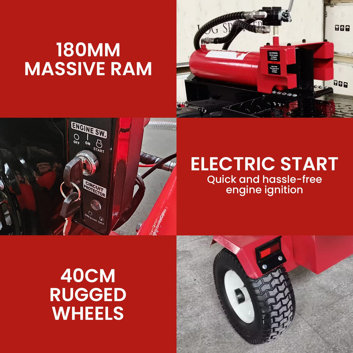 Yukon 75 Tonne Hydraulic Petrol 420cc Log Splitter Electric Key Start Vertical and Horizontal