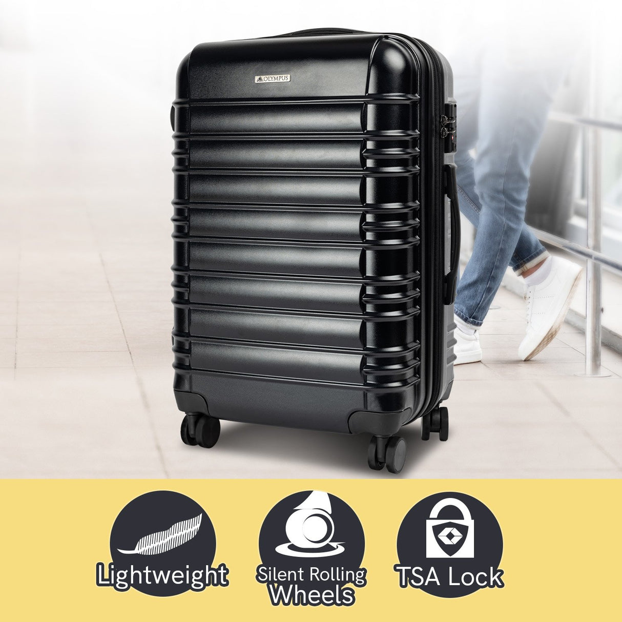 Olympus 3PC Noctis Luggage Set Hard Shell ABS+PC - Suitcase Black