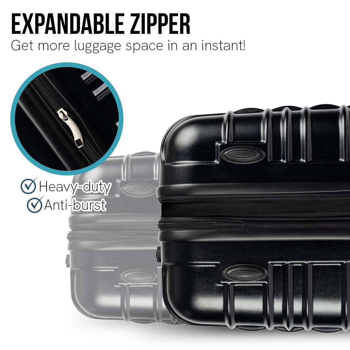 Olympus 3PC Noctis Luggage Set Hard Shell ABS+PC - Suitcase Black