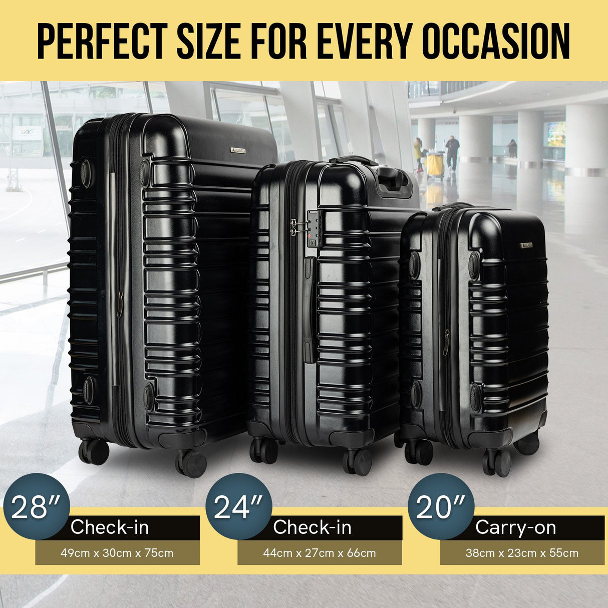 Olympus 3PC Noctis Luggage Set Hard Shell ABS+PC - Suitcase Black