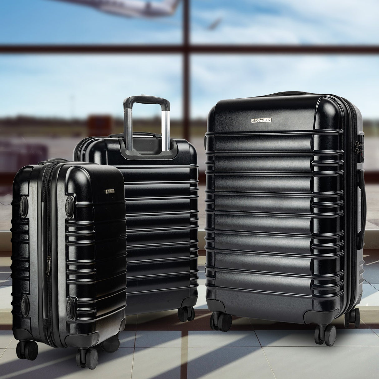 Olympus 3PC Noctis Luggage Set Hard Shell ABS+PC - Suitcase Black