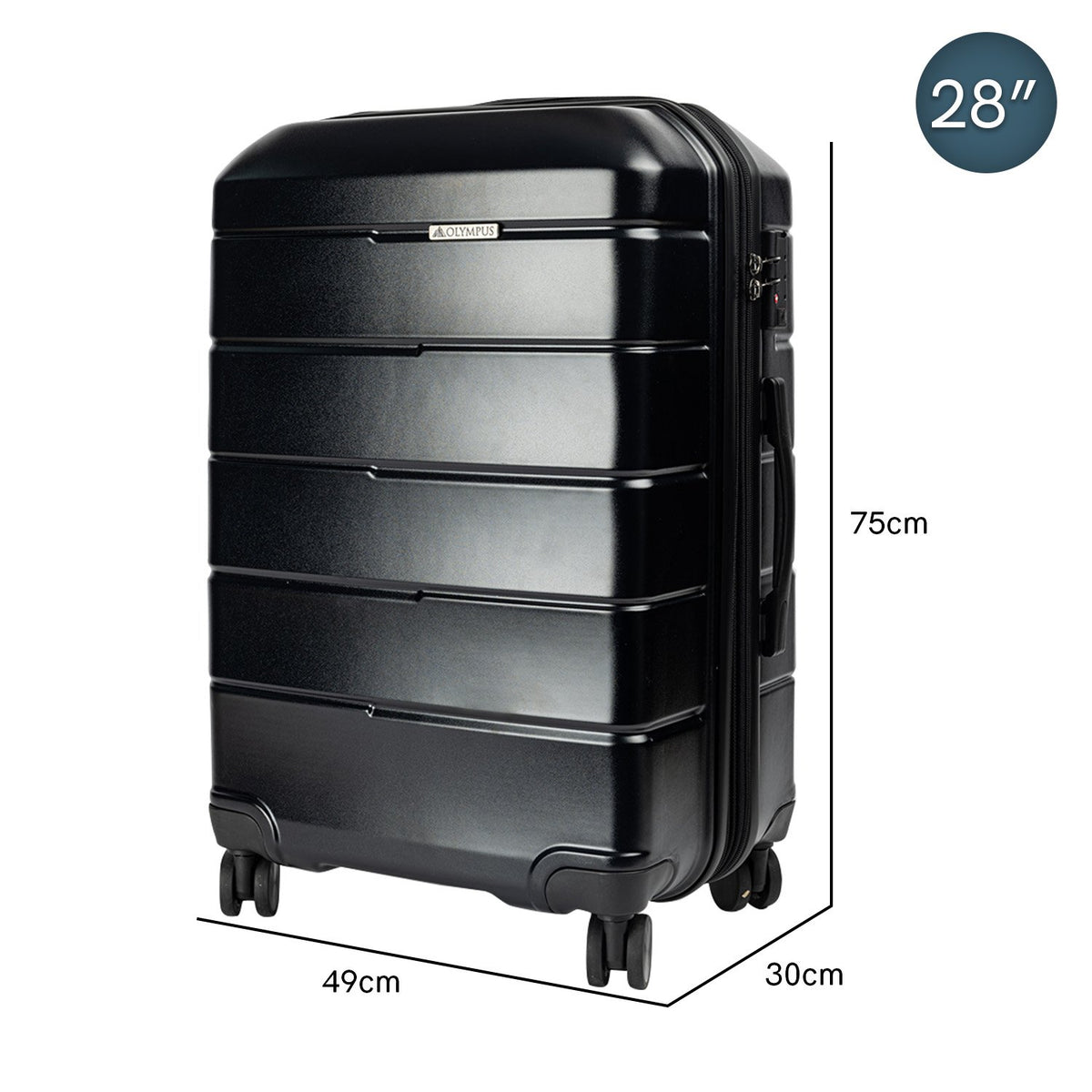 Olympus 3PC Artemis Luggage Set Hard Shell Suitcase ABS+PC - Jet Black