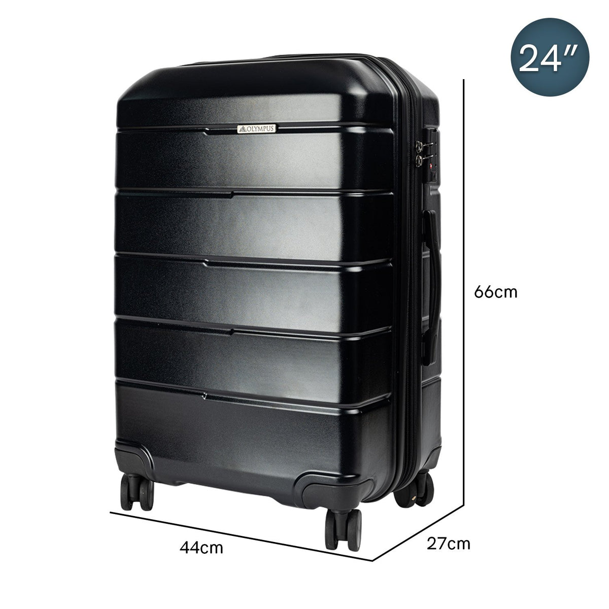 Olympus 3PC Artemis Luggage Set Hard Shell Suitcase ABS+PC - Jet Black