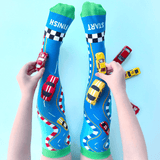 MADMIA Racing Cars Socks With Plush Cars Kids & Adults Age 6 - 99 - Front View