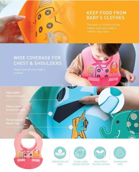 Marcus & Marcus -Wide Coverage Creative Toddler Bibs Lucas Blue-1954803043954462723