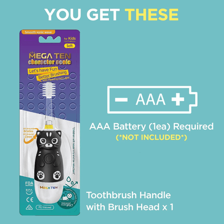 MEGA TEN 360-Degree Kids Electric Toothbrush with LED Light 4Yrs+ Black Cat-2006733475843018757