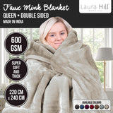 Laura Hill 600-GSM Mink Blanket Queen Size Double-Sided Soft Plush Bed Faux Throw Rug 220 X 240