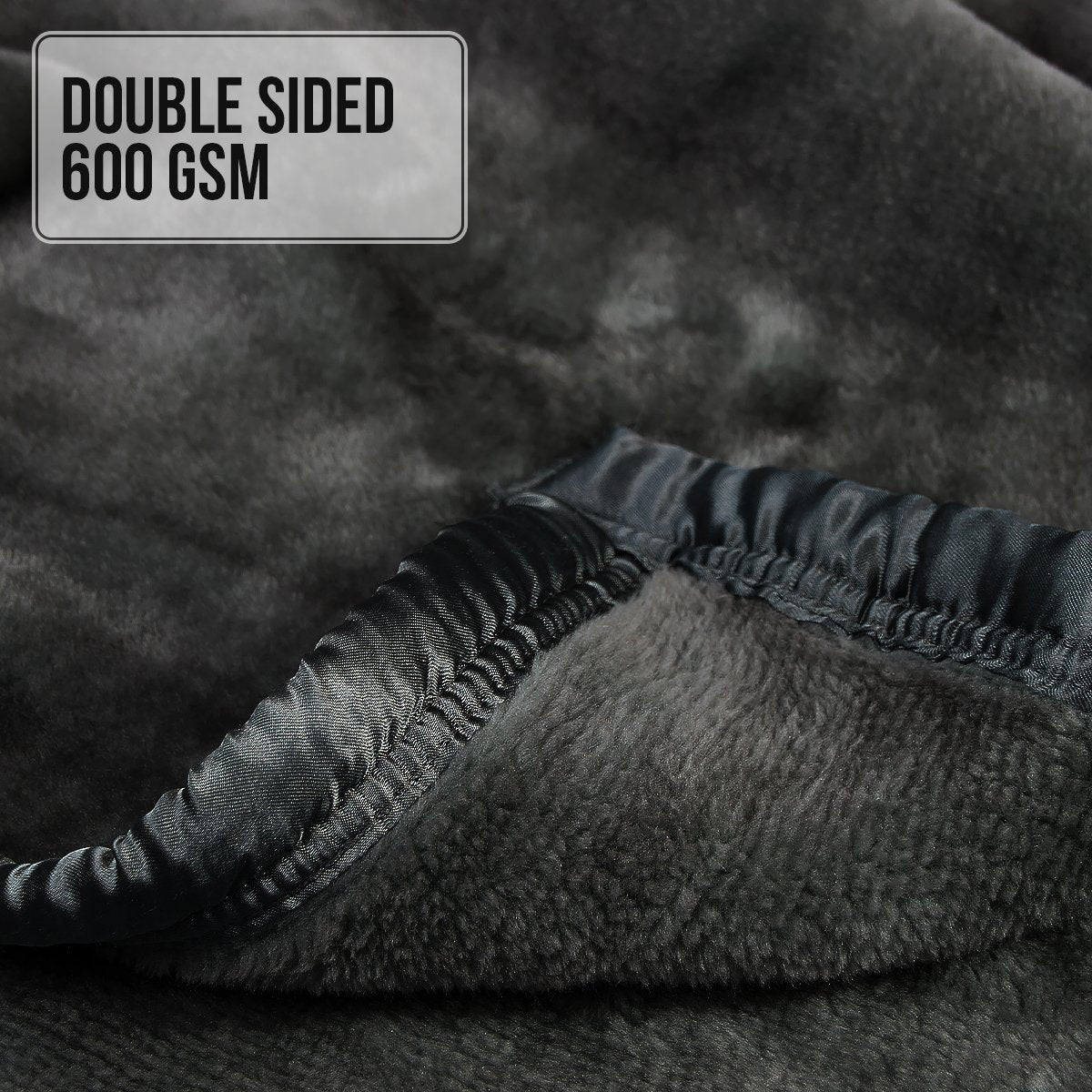 Laura Hill 600GSM Faux Mink Blanket Double-Sided Throw Queen Size - Black