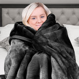 Laura Hill 600GSM Faux Mink Blanket Double-Sided Throw Queen Size - Black