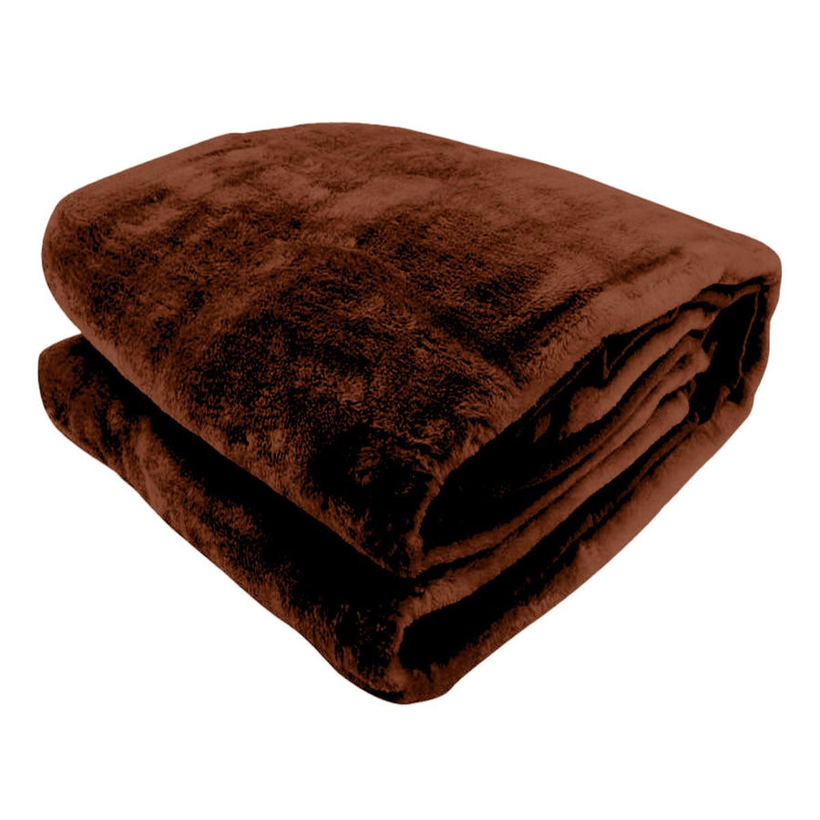 Laura Hill 600GSM Faux Mink Blanket Double-Sided Throw Queen Size - Chocolate