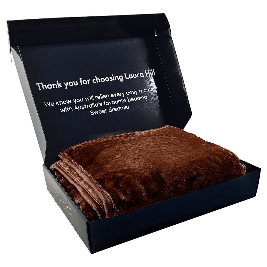 Laura Hill 600GSM Faux Mink Blanket Double-Sided Throw Queen Size - Chocolate