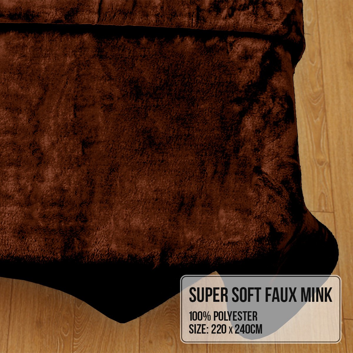 Laura Hill 600GSM Faux Mink Blanket Double-Sided Throw Queen Size - Chocolate