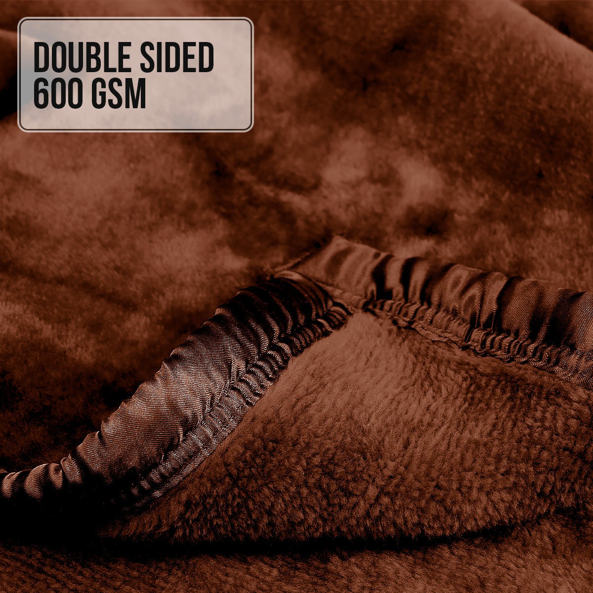 Laura Hill 600GSM Faux Mink Blanket Double-Sided Throw Queen Size - Chocolate