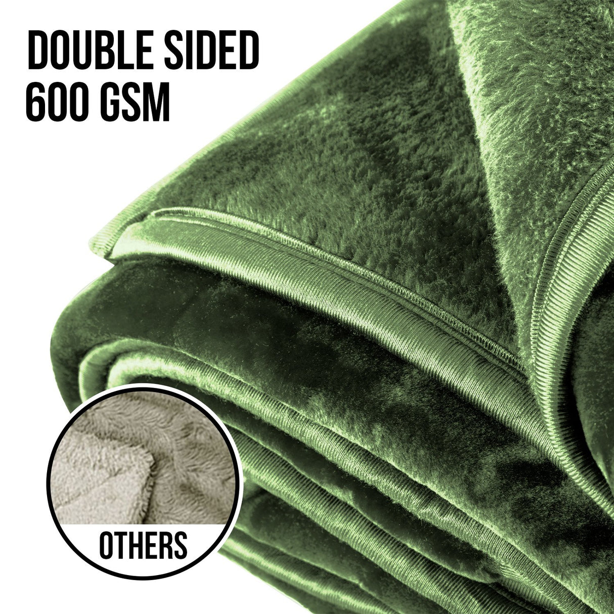 Laura Hill 600GSM Faux Mink Blanket Double-Sided Throw Queen Size - Green