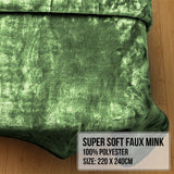 Laura Hill 600GSM Faux Mink Blanket Double-Sided Throw Queen Size - Green